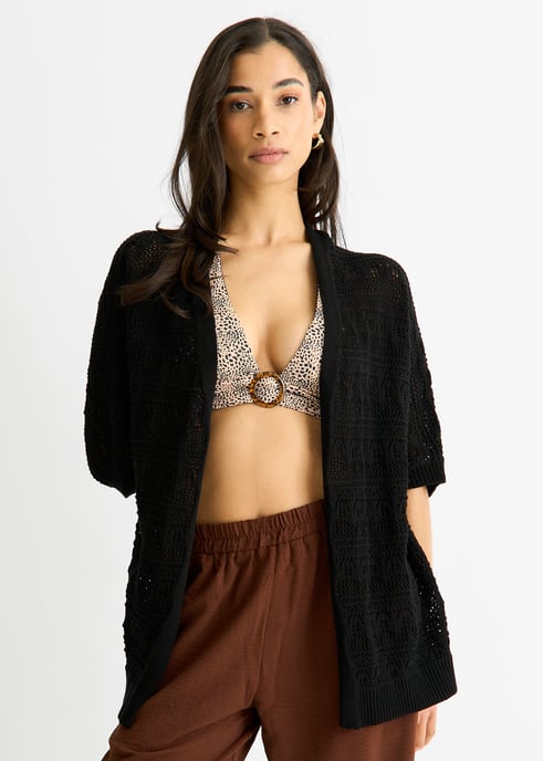 Schwarze gehäkelte Strickjacke von Kante zu Kante - Image 3