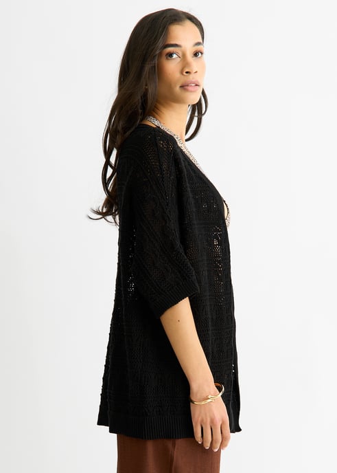 Schwarze gehäkelte Strickjacke von Kante zu Kante - Image 4