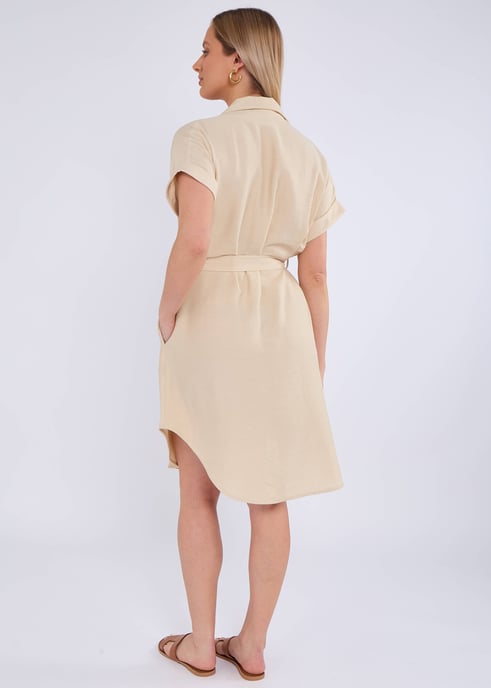 Beigefarbenes Utility-Hemdkleid aus Viskose mit Gürtel und Übergröße - Image 2