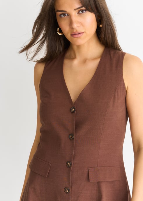 Schokoladenfarbenes Leinenhemd mit Knopfleiste Minikleid - Image 3