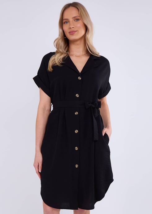 Schwarzes Utility-Hemdkleid aus Viskose mit Gürtel und Übergröße - Image 3