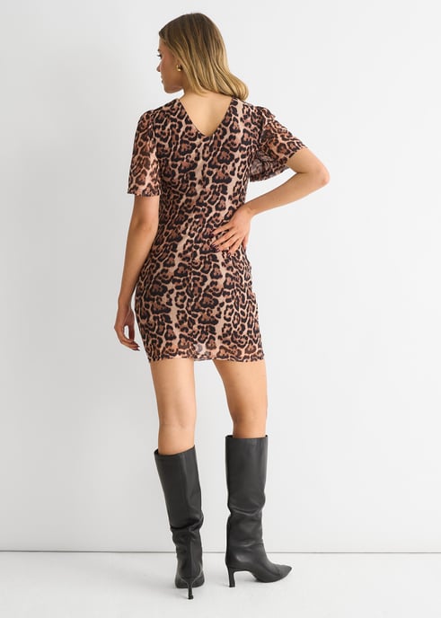 Braunes Animal Mesh Stretch Minikleid - Image 2