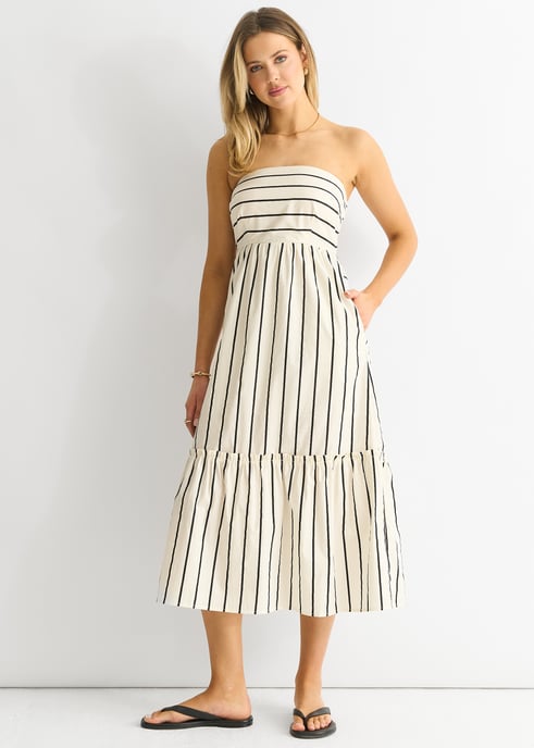 Gestreiftes Bardot-Midikleid aus Baumwolle - Image 1