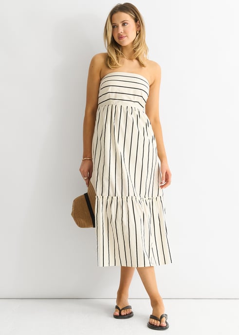 Gestreiftes Bardot-Midikleid aus Baumwolle - Image 4
