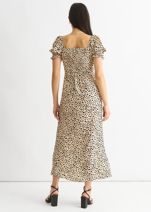 Beigefarbenes Midikleid aus geteilter Viskose mit Tiermuster - Image 2