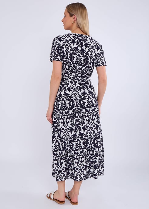 Marineblaues Midikleid mit kurzen Ärmeln und Viskosewickelung - Image 2