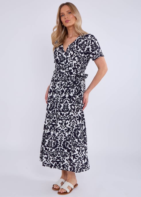 Marineblaues Midikleid mit kurzen Ärmeln und Viskosewickelung - Image 4