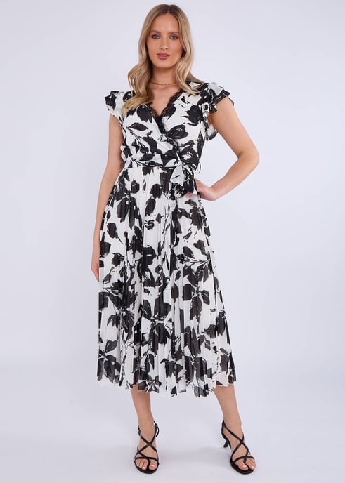 Midikleid mit Spitzenbesatz und Wickelfalten - Image 1