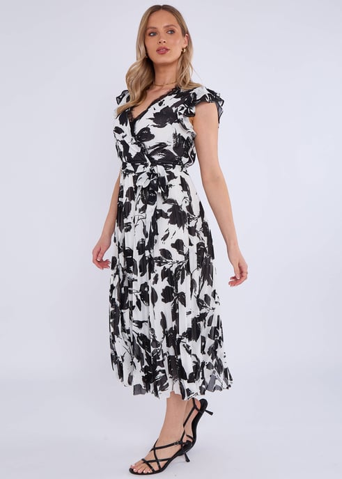 Midikleid mit Spitzenbesatz und Wickelfalten - Image 4