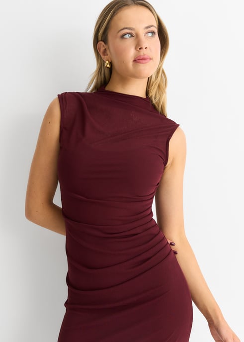 Einfarbiges Midikleid aus gerafftem Jersey - Image 3