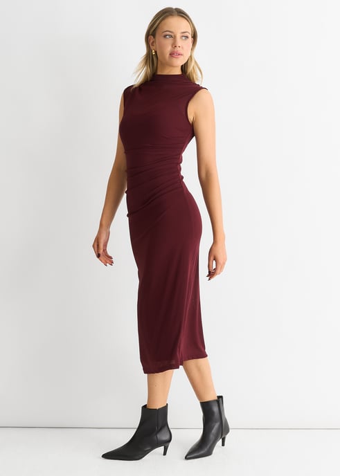 Einfarbiges Midikleid aus gerafftem Jersey - Image 4