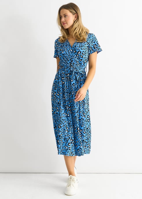 Kurzärmeliges Midikleid mit Tiermuster und Wickeloptik - Image 4