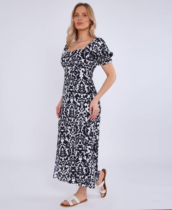 Marineblaues Midikleid mit geteilten Puffärmeln aus Viskose - Image 4
