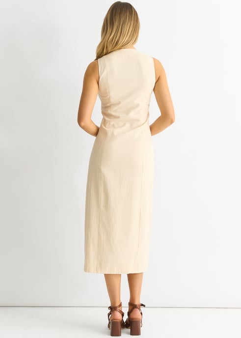 Midikleid aus Stein mit durchgehender Knopfleiste und Taille - Image 2
