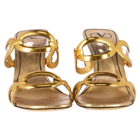Valentino Kette 1967 110mm Pantoletten aus goldfarbenem Leder - Image 3