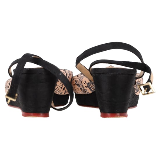 Charlotte Olympia Bedruckte Schleifen-Wedge-Sandalen aus Pfirsichsatin - Image 5