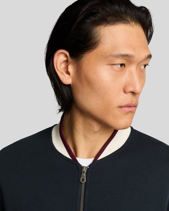 Lyle & Scott – Jersey-Bomberjacke mit halbhohem Rand – Marineblau - Image 4