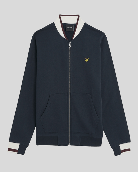 Lyle & Scott – Jersey-Bomberjacke mit halbhohem Rand – Marineblau - Image 5