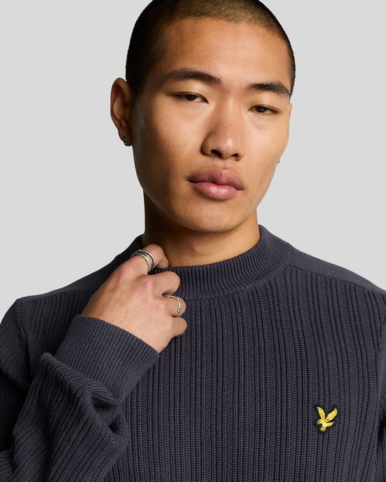 Lyle & Scott Gerippter Pullover mit Stehkragen - Marineblau - Image 4