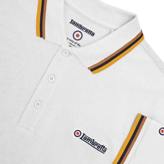 Lambretta - "SS25" Poloshirt für Herren (Weiß/Tabak/Marineblau/Gold) - Image 3