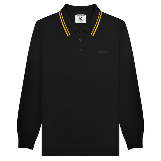Lambretta - Poloshirt Mit kontrastfarbenen Streifen für Herren Langärmlig (Schwarz/Gold) - Image 1