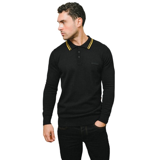 Lambretta - Poloshirt Mit kontrastfarbenen Streifen für Herren Langärmlig (Schwarz/Gold) - Image 3