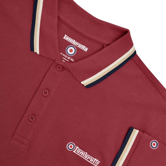 Lambretta - Poloshirt für Herren (Burgunderrot/Cremefarbe/Marineblau) - Image 3