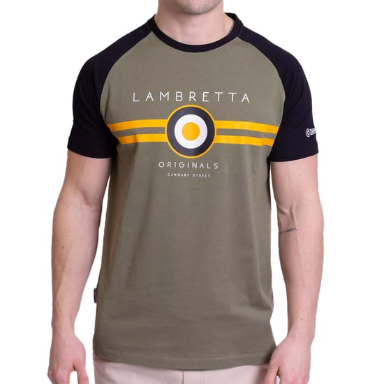 Lambretta - "SS24" T-Shirt für Herren Raglanärmel (Schwarz/Gold/Khakigrün) - Image 3
