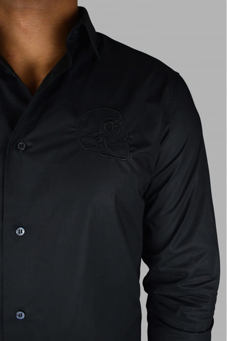 Philipp Plein Gold Cut LS Skull Hemd Schwarz - Image 3