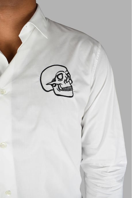 Philipp Plein Gold Cut LS Skull Hemd Weiß - Image 3