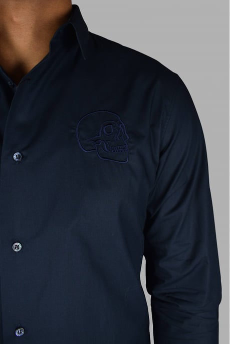 Philipp Plein Gold Cut LS Skull Hemd Blau - Image 3