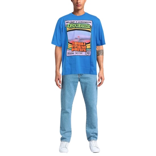 Dsquared2 Double Pipeline Masters Design Skater Fit Blaues T-Shirt - Image 3