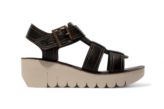 Fly London Damen YUDD236FLY Schwarze Mousse Ledersandalen Espadrille Plateau Wedges - Image 1