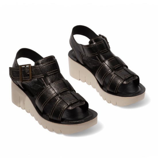 Fly London Damen YUDD236FLY Schwarze Mousse Ledersandalen Espadrille Plateau Wedges - Image 2