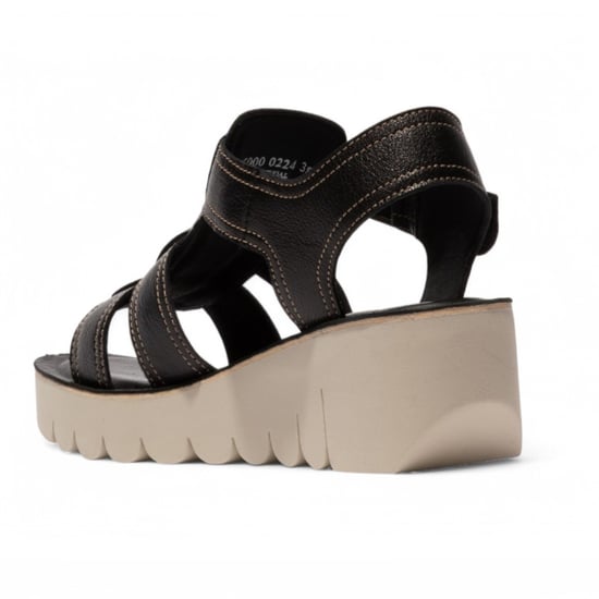 Fly London Damen YUDD236FLY Schwarze Mousse Ledersandalen Espadrille Plateau Wedges - Image 3