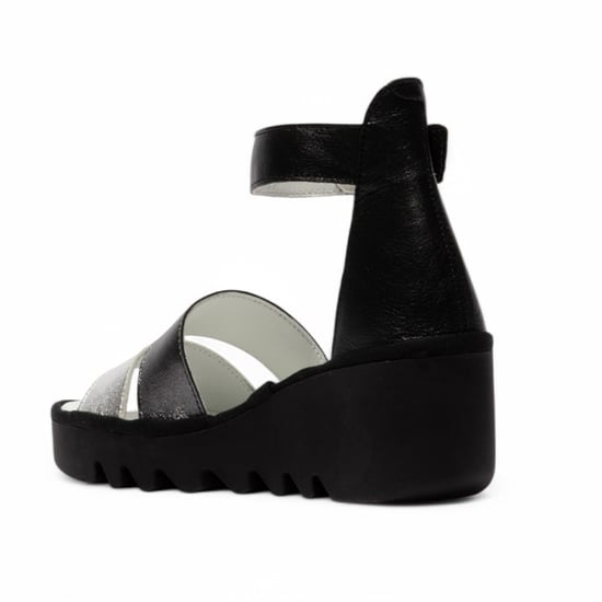 Fly London Damen BONO290FLY Silber Schwarz Idra Leder Sandalen Espadrille Wedges - Image 3