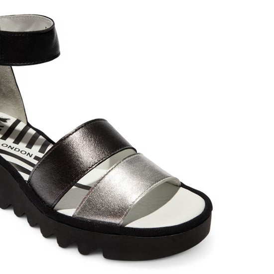 Fly London Damen BONO290FLY Silber Schwarz Idra Leder Sandalen Espadrille Wedges - Image 4