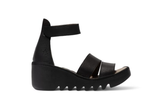 Fly London Damen BONO290FLY Schwarze Mousse Ledersandalen Espadrille Wedges - Image 1
