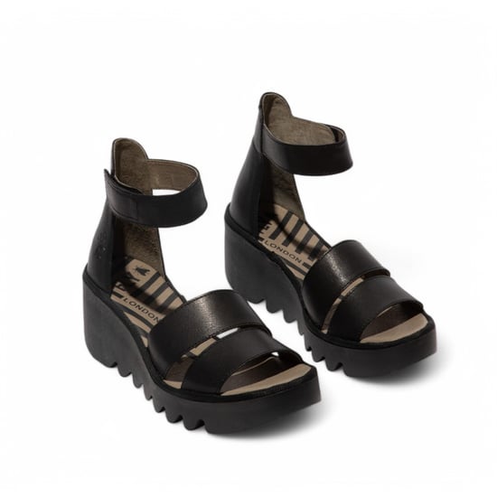 Fly London Damen BONO290FLY Schwarze Mousse Ledersandalen Espadrille Wedges - Image 2