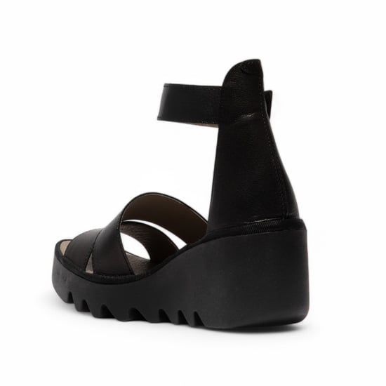 Fly London Damen BONO290FLY Schwarze Mousse Ledersandalen Espadrille Wedges - Image 3