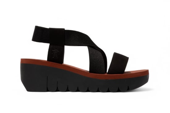 Fly London YABI922FLY Damen-Sandalen Cupido aus schwarzem Ziegelsteinleder mit Plateau-Wedges - Image 1
