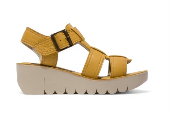 Fly London Damen YUDD236FLY Bumblebee Gelbe Ledersandalen Espadrille Plateau Wedges - Image 1