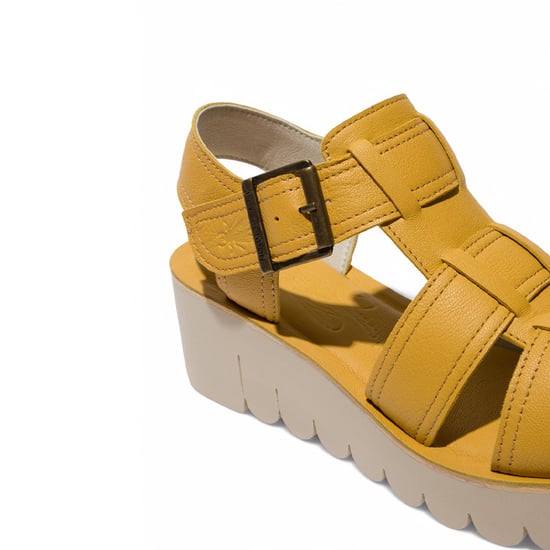 Fly London Damen YUDD236FLY Bumblebee Gelbe Ledersandalen Espadrille Plateau Wedges - Image 4