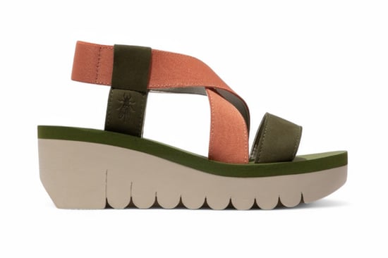 Fly London Damen YABI922FLY Grün Roségold Cupido Ledersandalen Espadrille Plateau Wedges - Image 1