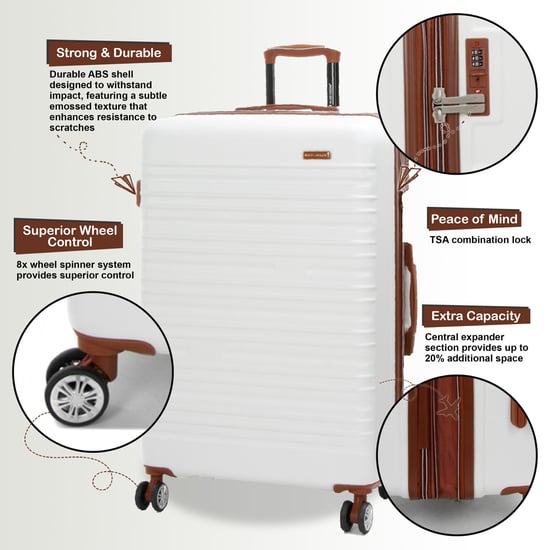 Erweiterbarer cremeweißer Hartschalenkoffer aus ABS mit 8 Rollen, robuster Reisekoffer, Urlaubsgepäck - Image 3