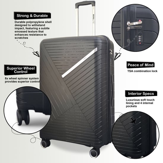 Robuster Hartschalenkoffer Schwarz 8 Rollen Reisegepäck Urlaub Koffer - Image 3