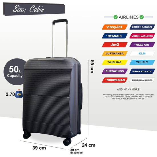 Erweiterbares graues Hartschalen-PP-Gepäck mit 8 Rädern, Reise-/Kabinen-/Urlaubstaschen, Koffer-Set - Image 5