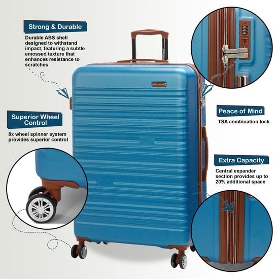 Erweiterbarer blauer Hartschalenkoffer aus ABS mit 8 Rollen, robuster Reisekoffer, Urlaubsgepäck - Image 3