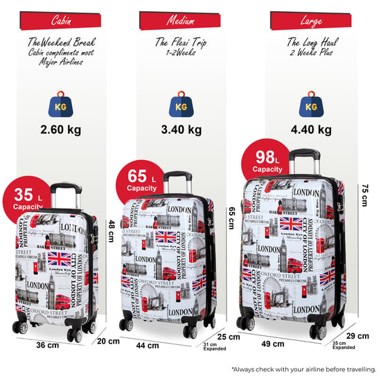 Erweiterbarer Hartschalenkoffer mit 8 Rädern und London-Print in Weiß - Image 2