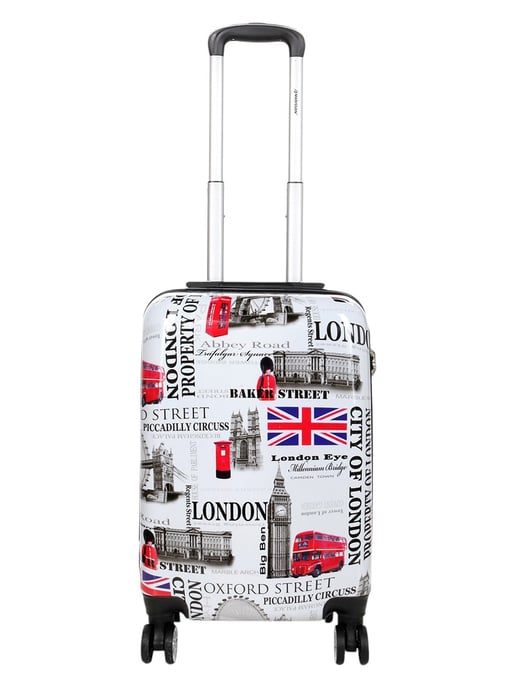 Erweiterbarer Hartschalenkoffer mit 8 Rädern und London-Print in Weiß - Image 5